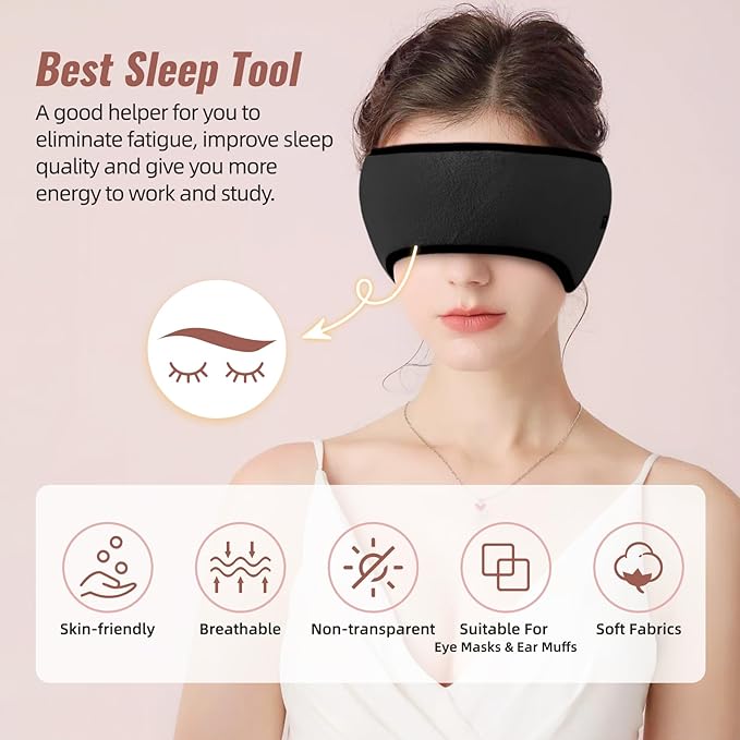 Sleep Mask & Earmuffs for Sleep - 2 in 1 Eye & Ear Mask, Comfortable & Soft for Side Sleepers (Black) - Bloomnest