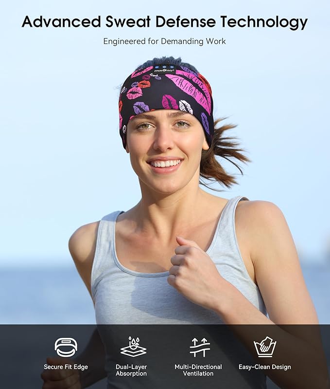 MUSICOZY Sleep Headphones Bluetooth 5.4 Headband, Wireless Earphones Music Sleep Earbuds Sleeping Eye Mask with HD Stereo Speakers for Workout Running Travel Yoga, Ideal Gifts (Rainbow Lip) - Bloomnest