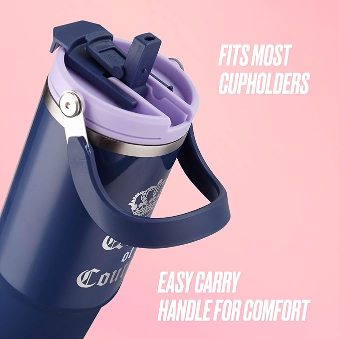 Juicy Couture Flip Fusion Hydration 40oz Stainless Steel Tumbler with Flip Handle, Navy - Bloomnest