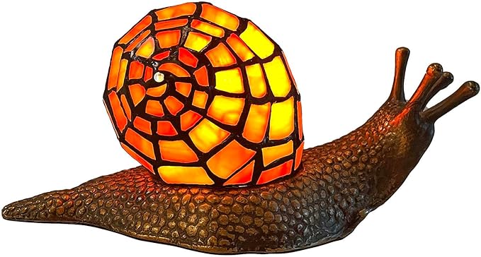 Bieye L10963 Land Snail Tiffany Style Stained Glass Accent Table Lamp for Home Decoration (Orange, 10" D x 5" W x 5" H) - Bloomnest