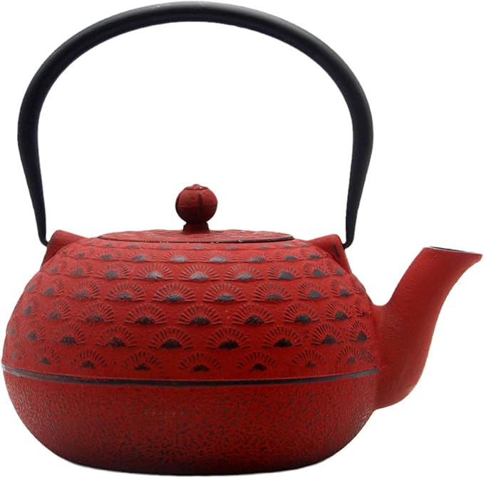 YJX 60.9 fl oz Cast Iron Teapot, Large Tea Kettle for Stove Top, Red Tea Pot with Stainless Steel Infuser for Loose Tea, 1.8L Japanese Enameled Metal Teapot - Bloomnest