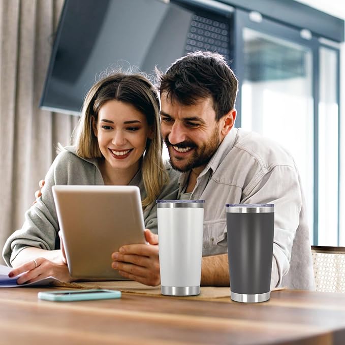 20 oz Tumbler with lid Double Wall Vacuum Insulated Tumblers Stainless Steel Coffee Mug Travel Coffee Tumbler Powder Coated Tumbler Cup Keep Hot&Cold - (Grey 12 Pack)