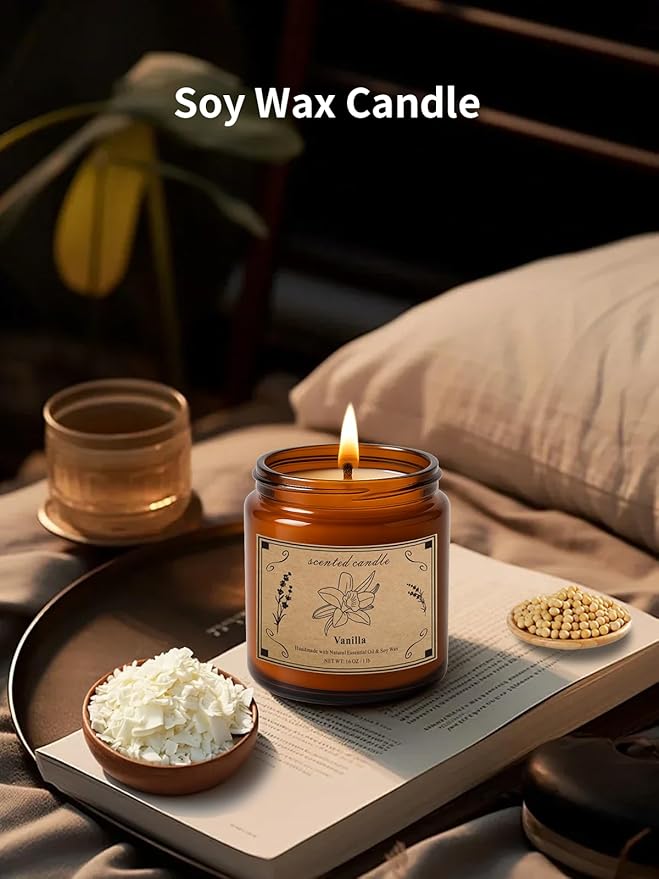 Scented Candles for Home, 16oz Large Amber Jar Scented Candle – Vanilla Soy Wax Candle with 100 Hour Burn Time, Long Lasting Aromatherapy Candle for Relaxing Home Fragrance & Gift Giving - Bloomnest