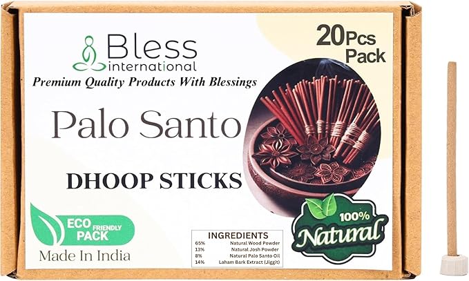 Bless-International Palo-Santo-100%-Natural-Incense-Bambooless-Dhoop-Sticks Handmade-Organic-Chemicals-Free for-Purification-Relaxation-Positivity-Yoga-Meditation The-Best-scents-4.5-Inches-20-Sticks BlessInternational
