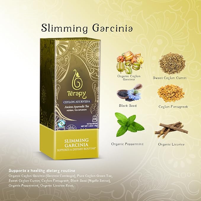 Térapy Ceylon All Day Slimming Tea | All Natural Herbal Ingredients featuring Garcinia Cambogia | Organic Herbal Slimming Tea Bags | Eco-friendly Individually Wrapped Tea Bags - 18 Count - Bloomnest