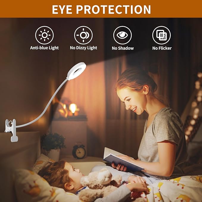 iZELL Book Light, Clip on Reading Light with Flexible Gooseneck, Dimmable LED Lamparas Clamp on Workbench Desk for Studying Painting Crafting Drawing Makeup Nail Tech Puzzle Task - 27.6‘’ White - Bloomnest