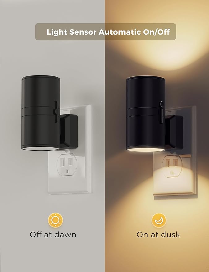 L LOHAS LED Night Light Plug in, Modern Night Lights Plug into Wall, Dusk to Dawn Sensor, Soft White 3000K, 0-100LM Adjustable Brightness, Dimmable Night Lights for Hallway Bedroom Stairway, 2 Pack - Bloomnest