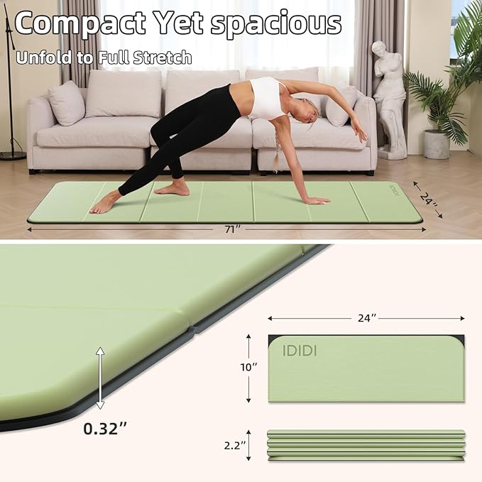 Foldable Yoga Mat Extra Thick 0.32 Inches Eco-Friendly POE Material, Non-Slip Design Fitness Mats, Multi-Purpose Workout Mats For Studio or Home Use (71 x 24 x 0.32 inches） - Bloomnest