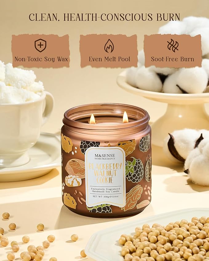 M&SENSE BlackBerry Walnut Cookie Scented Candle, Soy Wax 11.6oz 70 Hours Non Toxic Slow Burn, Fruity Nutty Bakery Fragrance, Holiday Jar Candle for Home Decor, Relaxing Aromatherapy Gifts for Women - Bloomnest