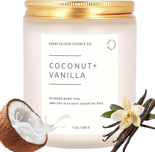 Coconut Vanilla Scented Candle with Wood Wick– 7oz Soy Wax | Sensual Coconut Milk Vanilla Sand | Long Lasting Highly Scented Candle for Women | Warm Gourmand Fragrance | Gift for Her, Bedroom or Bath - Bloomnest