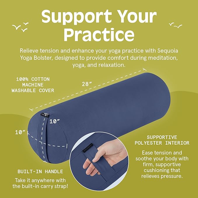 Retrospec Retrospec Sequoia Yoga Bolster Pillow - Meditation Cushion for Yoga Practices - Includes Machine Washable 100% Cotton Cover & Durable Carry Handle - Bloomnest