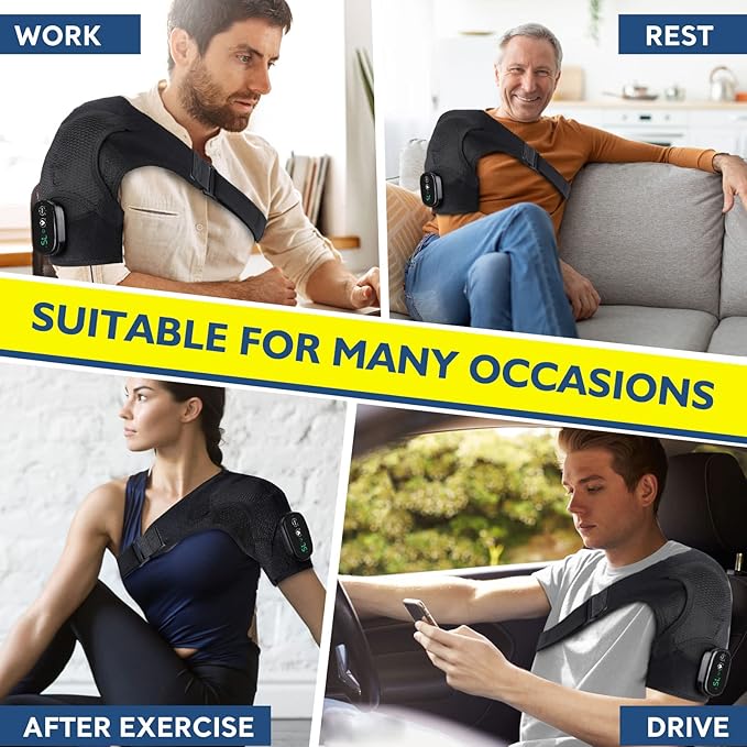 Cordless Shoulder Heating Pad, Heated Shoulder Brace with Vibration, Shoulder Massager for Men Women Pain Relief - Bloomnest