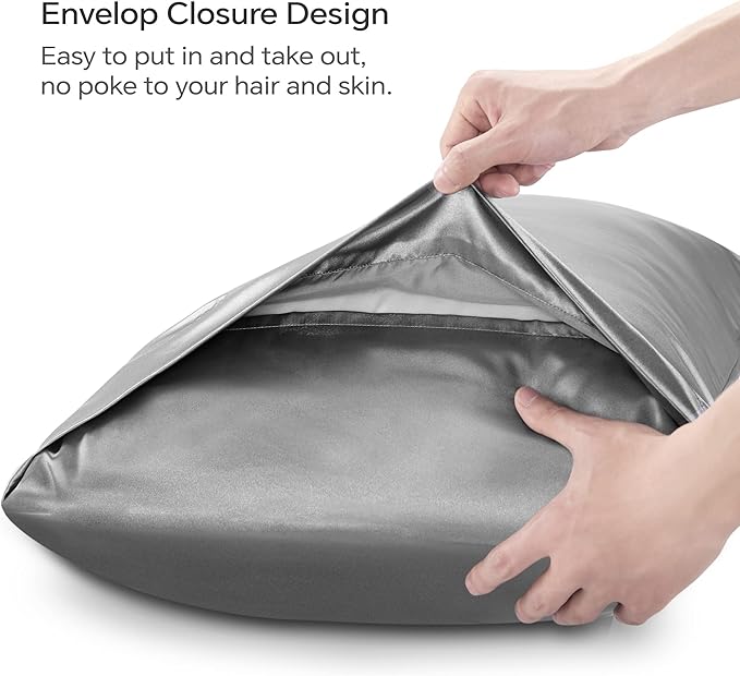 BEDELITE Satin Body Pillow Cover, Super Soft and Cooling Body Pillow Pillowcase for Hair and Skin, Breathable Silky Full Long Pillowcase Cover(20"x54", Grey) - Bloomnest