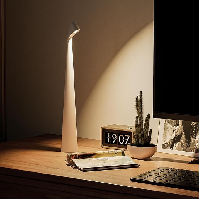 Cordless Desk Lamp, Portable Table Light, Rechargeable Touch Lamp, LED Lamp Battery Operated with 3 Brightness Levels for Bedside Dorm Reading (White) - Bloomnest