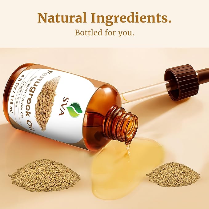 SVA Fenugreek Oil 4oz (118ml) Premium Carrier Oil with Dropper for Hair Care, Hair Oiling, Scalp Massage & Skin Care - Bloomnest