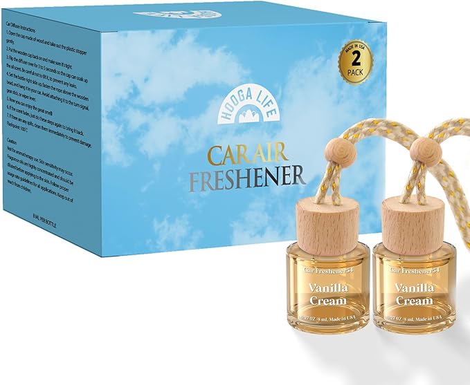 HoogaLife Car Air Freshener Diffuser 2 Pack Hanging Air Freshener Diffuser - Vanilla Cream Fragrance Oil Air D iffuser for Car, 45+ days Long Lasting Fragrance Made in USA C ar Air Fresheners - Bloomnest
