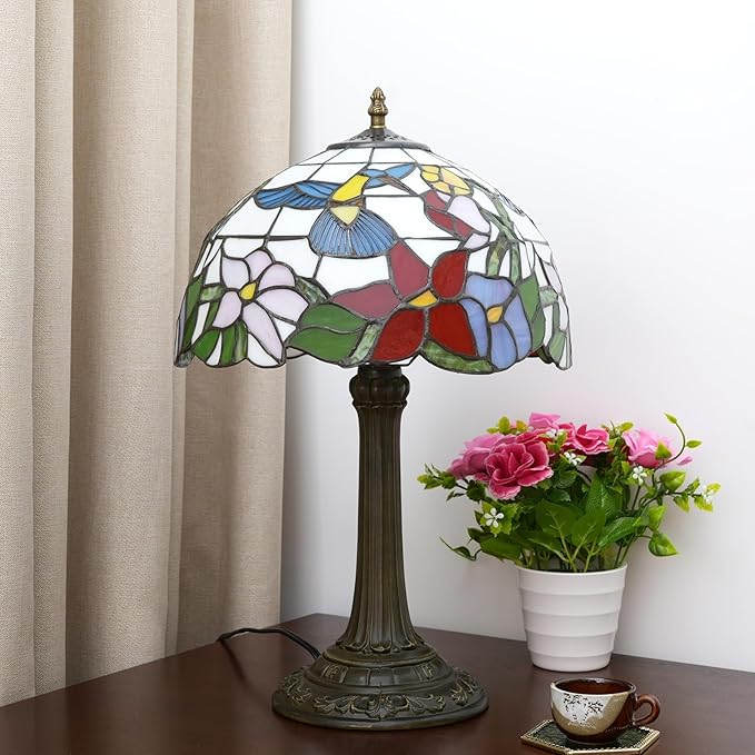Tiffany Lamp Stained Glass lamp 12 inches Bedside Table Lamps for Living Room Bedroom Dorm Kitchen Home Decor Festival Birthday Gift,Hummingbird - Bloomnest