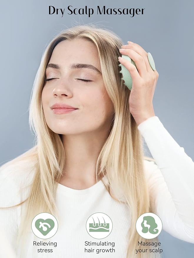 HEETA Scalp Massager Hair Growth, Soft Silicone Scalp Scrubber Shampoo Brush for Exfoliation, Dandruff Removal & Head Massage Stress Relax, Wet & Dry Use for Thick, Thin Hair Care, Wheat Straw Green HEETA