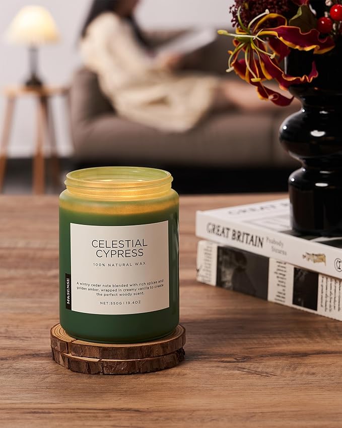 M&SENSE Celestial Cypress - Cedar & Spice Soy Jar Candles, Cedarwood Cardamom Large Winter Scented Candles 19.4oz 110 Hour Long Lasting Burn, Non Toxic Natural Warm Woody Scent Gifts for Men Women - Bloomnest