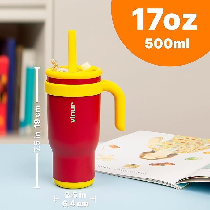 VINUR Insulated Tumbler with Handle 17 oz Stainless Steel Double Wall Vacuum Tumbler Travel Water Cup with Lid and Straw(Canyon Red) - Bloomnest