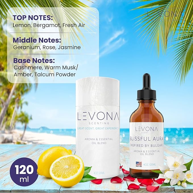 Levona Scent Essential Oils for Diffuser: Blissful Aura Inspired with Notes of Amber, Musk & Jasmine - Home Luxury Scents for Hotel - Fragrance Oil - 120 Ml Essential Oil LEVONASCENT