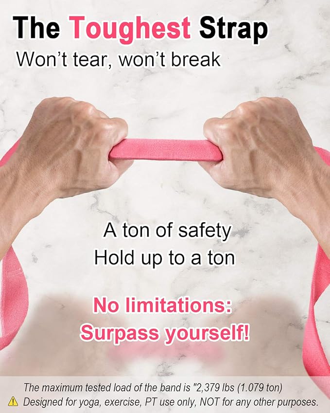 Tumaz Stretching Strap - 10 Loops & Non-Elastic Yoga Strap - The Perfect Home Workout Stretch Strap for Physical Therapy, Yoga, Pilates, Flexibility - [Extra Thick, Durable, Soft] - Bloomnest