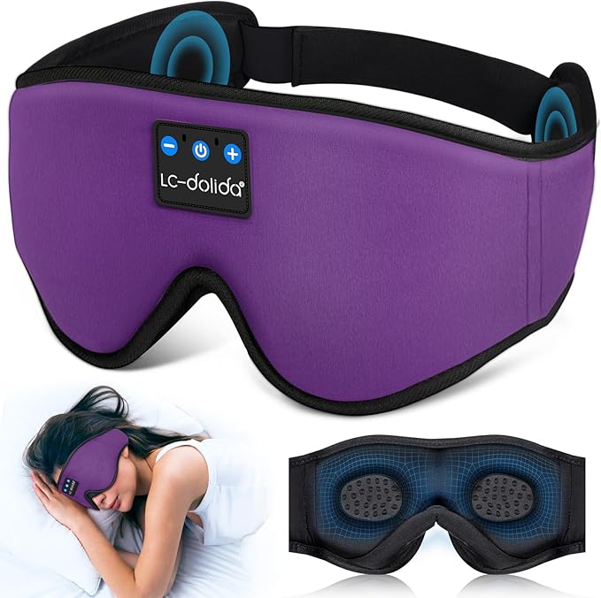 LC-dolida Sleep Headphones, Sleep Mask Bluetooth Wireless Music Eye Mask, Sleeping Headphones for Side Sleepers Sleep Mask with Bluetooth Headphones Ultra-Thin Stereo Speakers Perfect for Sleeping - Bloomnest