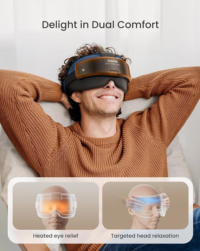 RENPHO Eyeris Masc Head & Eye Massager, FSA Eligible HSA, Birthday Gifts for Women Men, Migraine Relief Headache Massager for Forehead, Occiput and Temple, Heated Mask Massager Scalp Stress Relax RENPHO
