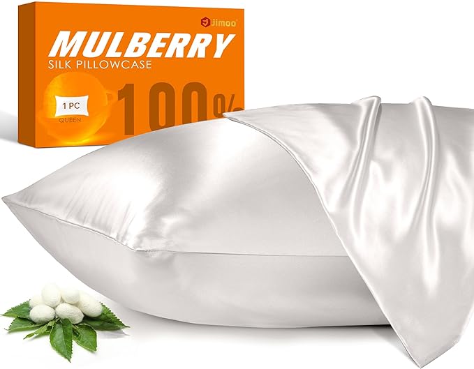 100% Mulberry Silk Pillowcase for Hair and Skin, 22 Momme Pure Natural Silk Pillow Case Both Sided with Zipper, Pillow Cover for Women Mom Men (Ivory White, Standard 20''×26'', 1 Pack) - Bloomnest