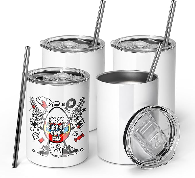 AGH 10OZ Sublimation Wine Tumblers Blanks, 4 Pack Straight Stainless Steel Tumblers with Lids and Straw, Sublimation Coffee Cups Mugs for Hot & Cold Drinks - Bloomnest