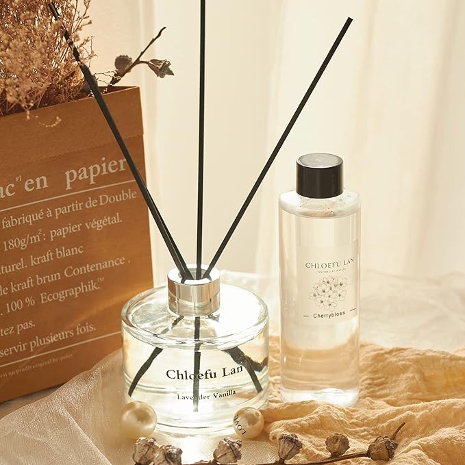 Chloefu LAN Cherry Blossoms Reéd Diffuser Refill 200ml/6.76 fl oz Natural Essential Scented Oil, Best for Aromatherapy, SPA and Home, 0% Alcohol - Bloomnest