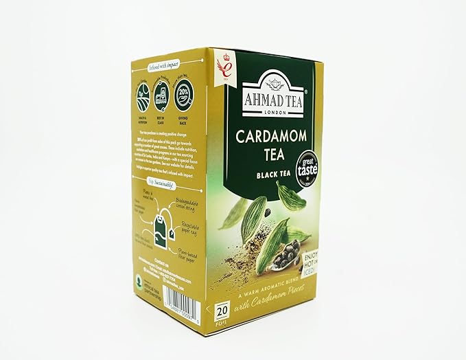 Ahmad Tea Black Tea, Cardamom Teabags, 20 ct (Pack of 1) - Caffeinated & Sugar-Free - Bloomnest