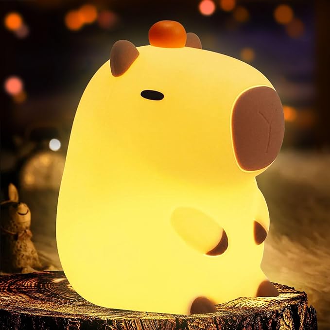 Orange Capybara Cute Night Light, LED Squishy Novelty Capybara Lamp, Food Grade Silicone Dimmable Nightlight, Boys Girls Funny Capybara Light, Light Up Capybara Gifts, Room College Décor - Bloomnest