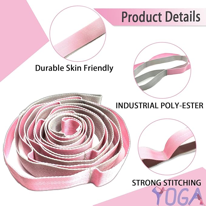 Stretching Strap Yoga Strap with Loops, Stretch Straps for Physical Therapy, Non-Elastic Exercise Strap for Pilates, Dance and Gymnastics with Workout Guide - Bloomnest
