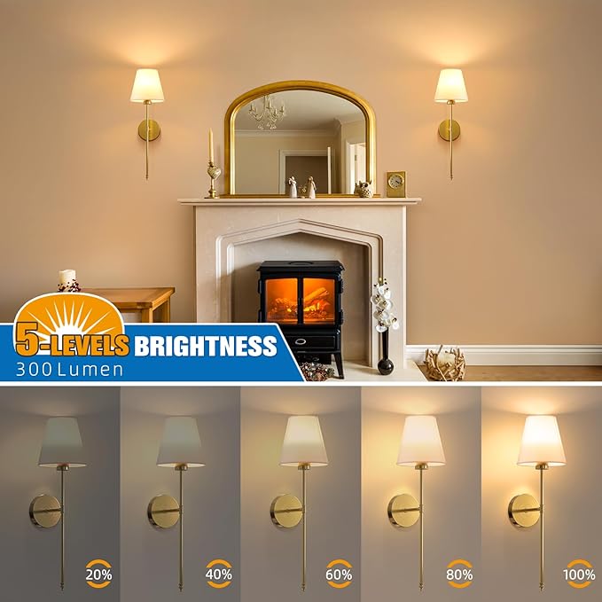 NIORSUN 19.9 inch Battery Operated Wall Sconce Set of 2,Gold Rechargeable Wall Lights with 5200mAh Dimmable Detachable Bulbs and Remote,10 Colors Wireless Sconces for Bedroom Living Room Hallway - Bloomnest
