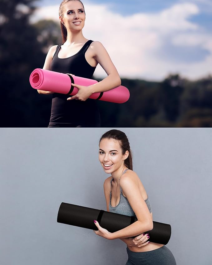 Woanger 2 Pack Yoga Mats (72x24) 3/8 Inch Thick Exercise Yoga Mat for Home Workout with Strap Non Slip Pilates Gym Supplies for Women Men - Bloomnest