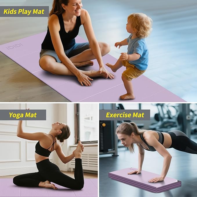 8mm Extra Thick & Large Foldable Yoga & Fitness Mat(74" x 31.5" x 0.32"), Double-Sided Non Slip & Lightweight Pilates Mat, Thick Wide Exercise Mats for Woman Man Kids, Portable Workout Mats for Travel, Studio or Home Use - Bloomnest