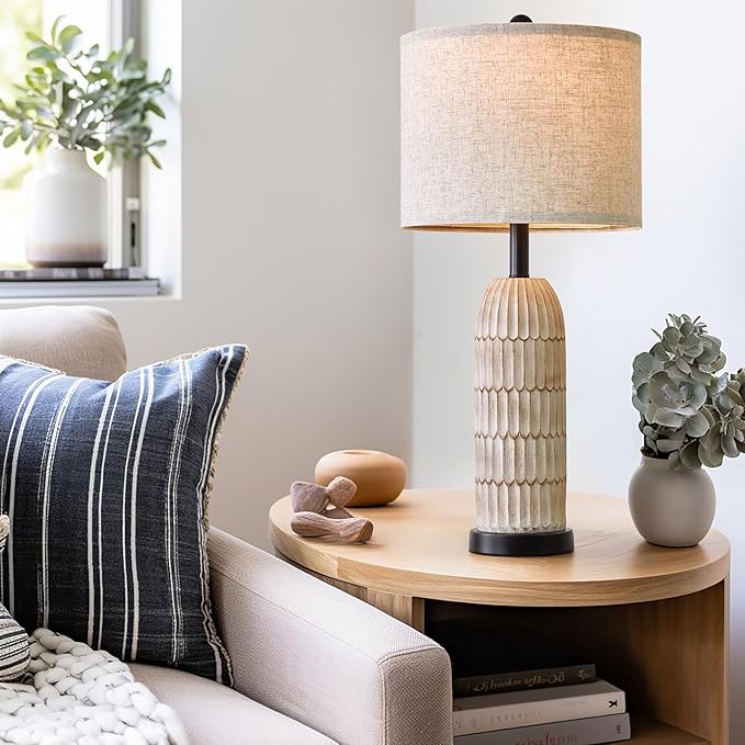 OYEARS 26.5" Table Lamps Set of 2 - Bedside Lamp with USB A+C Charging Ports,Rustic,Perfect for Nightstands and Bedrooms,Black - Bloomnest