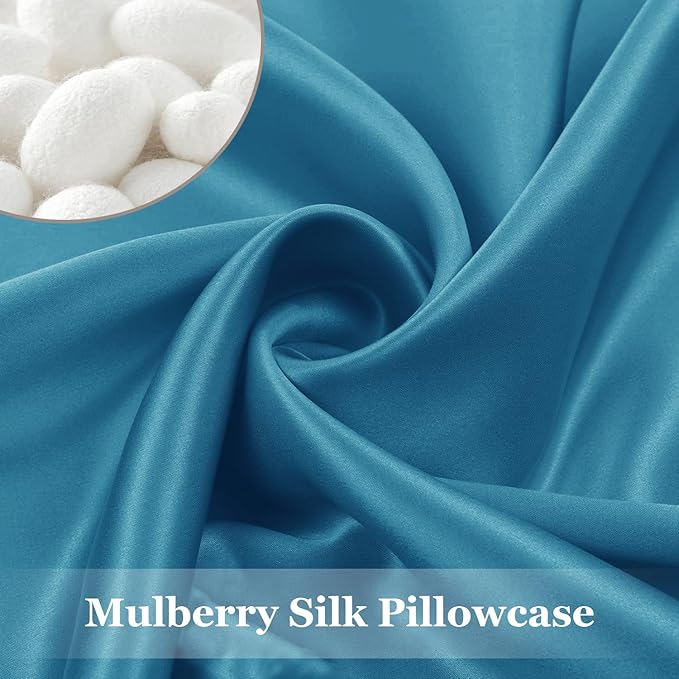 Adubor 100% Silk Pillowcase - Mulberry Silk Pillow Cases, 23 Momme 6A Grade Fibers, Silk Pillow Case for Hair and Skin Health, with Hidden Zipper (Queen 20''x30'', Peacock Blue, 1PC) - Bloomnest