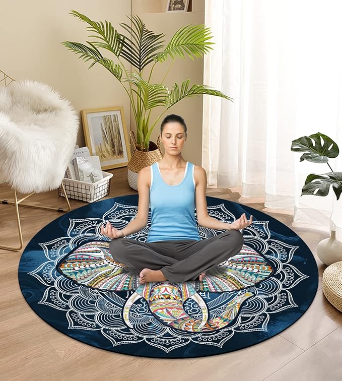 Round Meditation Pilates Yoga Mat Luxury Suede Large Yoga Mat Natural Rubber Non-Slip Base is ery Suitable for Meditation, Stretching, Yoga Environmental Protection, Fitness Exercise, Home and Outdoor. 140CM Diameter