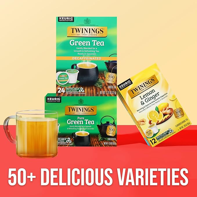 Twinings Decaffeinated Green Tea K-Cup Pods for Keurig, 24 Count (Pack of 1), Smooth Flavour, Enticing Aroma, Enjoy Hot or Iced - Bloomnest
