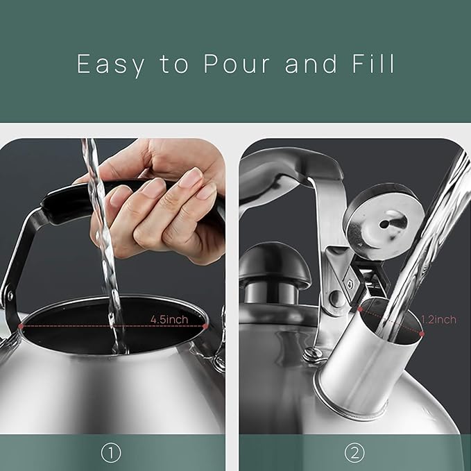 4.2 Quart/4L Stainless Steel Whistling Tea Kettle,Brushed Satin, Suitable to Boiling Water & Tea on Induction Stove, Gas Stove Top - Bloomnest