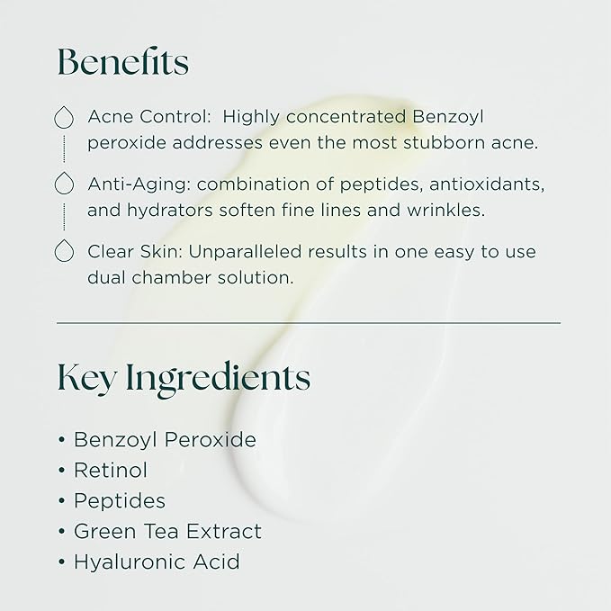 Marini SkinSolutions Duality - Benzoyl Peroxide 10% Acne Treatment Cream & Anti-Aging Retinol - Reduce the Appearance of Acne, Blemishes, Fine Lines, Wrinkles - Cruelty Free - Made in the USA - 1 oz - Bloomnest