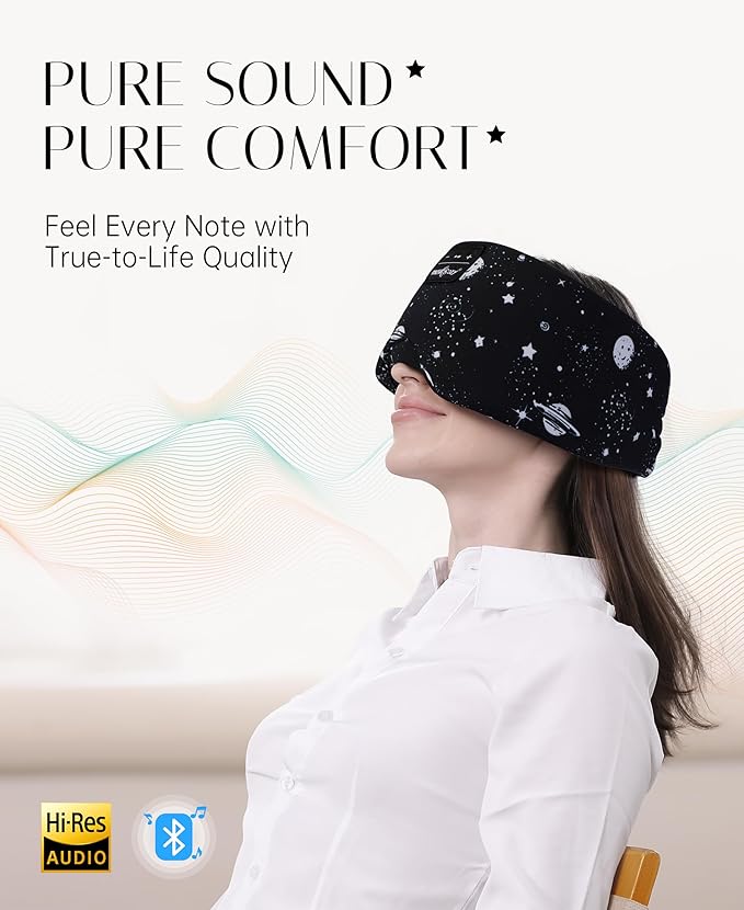 MUSICOZY Sleep Headphones Bluetooth Sleep with Headphones Eye Wireless Bluetooth 5.4 with Adjustable Headband Total Blackout for All Night Sleep, Travel & Nap - Bloomnest