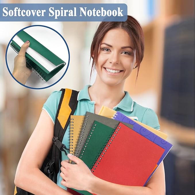 GINMLYDA Small Spiral Notebook 6Pack, 120 Lined Pages 8.25x5.50 Inches Spiral Journal Kraft Cover Notebooks & Writing Pads for School Home Office Aesthetic Sketch Drawing Note - Bloomnest