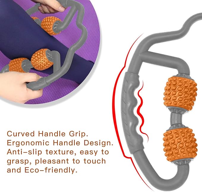Cellulite Massage Tool Muscle Roller - Deep Fascia Massager & Dimpled Skin Remover for Legs, Thighs & Buttocks - Anti-Cellulite Roller, Smooth Skin, Pain Reliefs （Orange Gray -4wheel） - Bloomnest