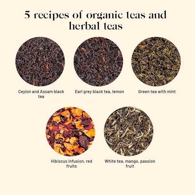 Kusmi Tea - Sampler Assortment Variety Box - Gift Idea for Men and Women - Organic Tea - Green Tea, Black Tea, Herbal Tea, Detox - Loose Leaves - 5 Tins of 0,9 oz - Bloomnest