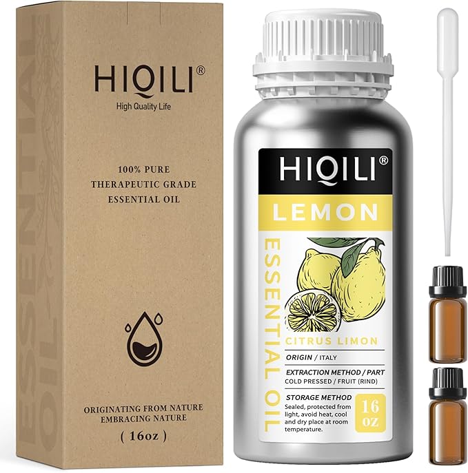 HIQILI Lemon Essential Oil for Cleaning, Degreasing & Household Use, Skin Care, Aromatherapy, Diffuser - 16 Fl Oz - Bloomnest