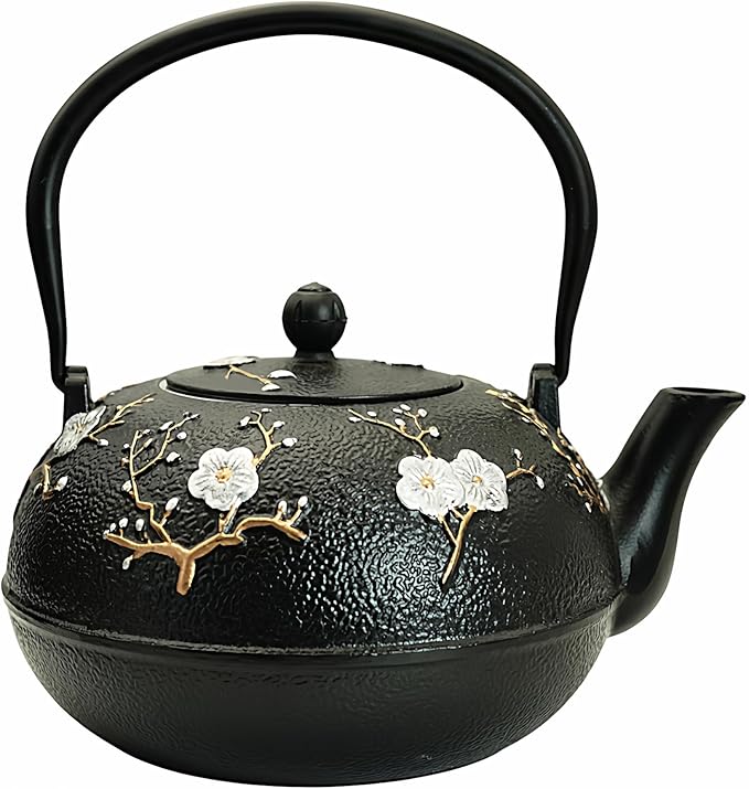 YJX 60.9oz Large Cast Iron Teapot for Stovetop, Japanese Tetsubin, Heavy and Durable Tea Pot, Tea Kettle with Stainless Steel Infuser for Loose Tea, Floral Pattern(1800ML) - Bloomnest