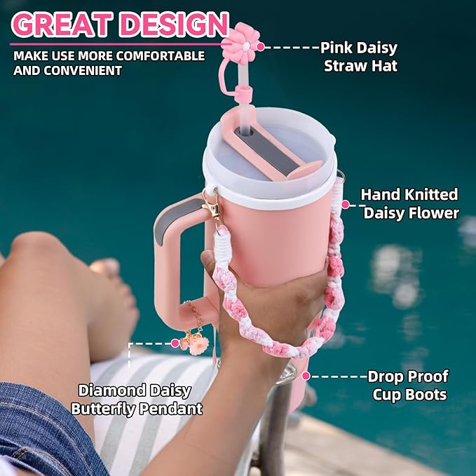 40 oz Tumbler Insulated Mug w/Straw & Flip Cap Lids - Cup Holder Bottle with 6 Accessories Set for Hot, Cold Drink - Leak-Proof - Water, Coffee Portable Travel Mug (Coral) - Bloomnest